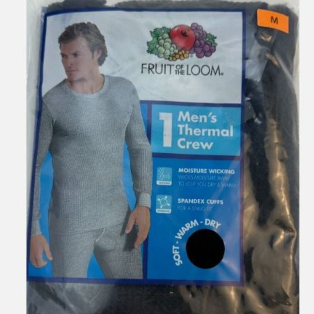 Fruit of the Loom Men's Thermal Crew Size M Black Soot Color Moisture Wicking
